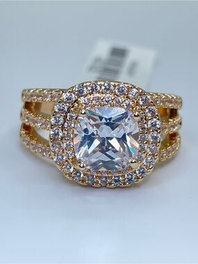 Swarovski Crystal Elements White Crystal Halo Statement Bold Ring Sz 9